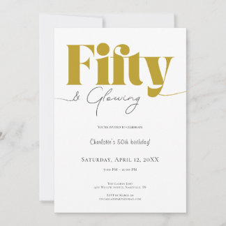 Fifty & Glowing • Gold 50th Birthday Invitation Einladung