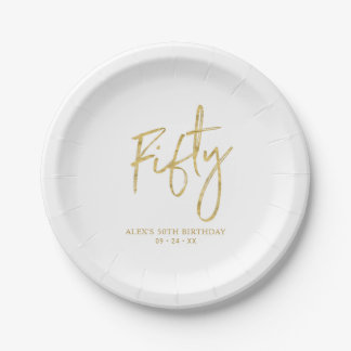 Fifty Gold Lettering 50th birthday Paper Plates Pappteller