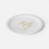 Fifty Gold Lettering 50th birthday Paper Plates Pappteller (Schrägansicht)