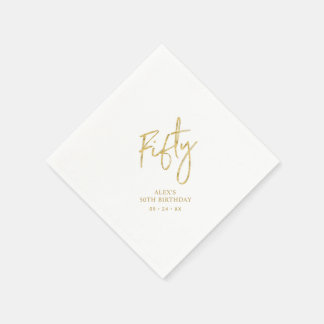 Fifty Gold Lettering 50th birthday Paper Plates Serviette
