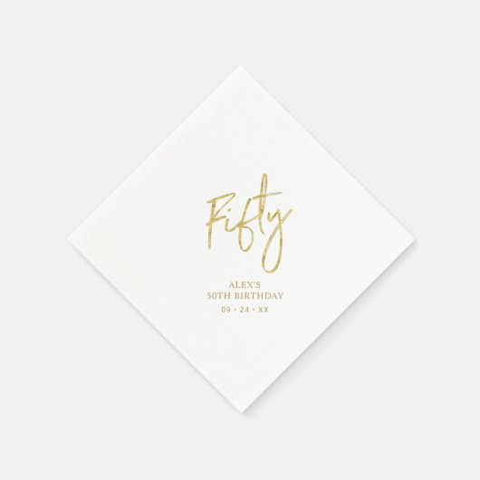 Fifty Gold Lettering 50th birthday Paper Plates Serviette (Ecke)