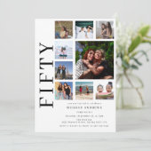 Fifty Photo Collage 50th Birthday Party Invitation Einladung (Stehend Vorderseite)