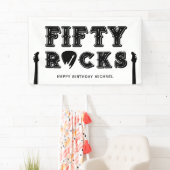 Fifty Rocks Guitar Pick 50th Birthday Party Banner (Insitu)