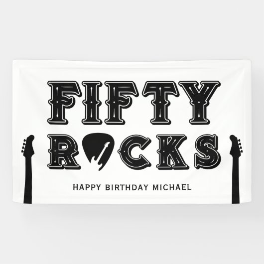 Fifty Rocks Guitar Pick 50th Birthday Party Banner (Horizontal)