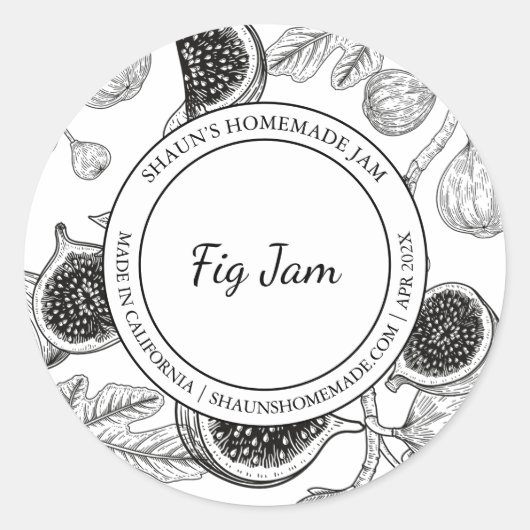 Fig Jam Sketch Modernes Label Runder Aufkleber (Vorderseite)