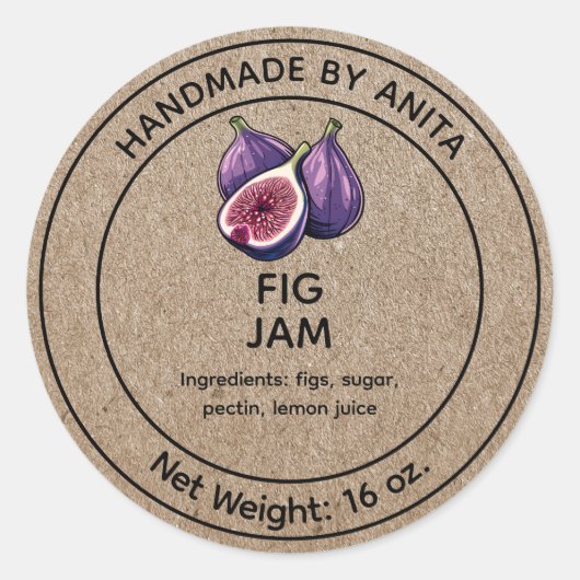 Fig Jelly Jar Label Kraft Papierstil Runder Aufkleber (Vorderseite)