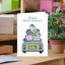 Figarations Green Figaro Car Happy Birthday Card