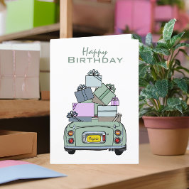 Figarations Green Figaro Car Happy Birthday Card Karte