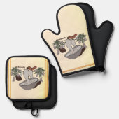 Figdewdrop caterpillar & mushroom gold pot holders ofenhandschuh & Topflappen-Set (Vorderseite/Rückseite)