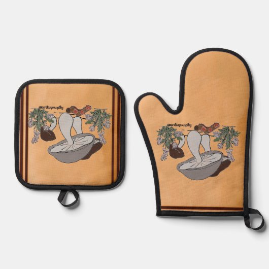 Figdewdrop caterpillar & mushroom pot holders ofenhandschuh & Topflappen-Set (Vorderseite)
