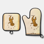 Figdewdrop Juggling Squirrel gold pot holders Ofenhandschuh & Topflappen-Set (Vorderseite)