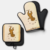 Figdewdrop Juggling Squirrel gold pot holders Ofenhandschuh & Topflappen-Set (Vorderseite/Rückseite)