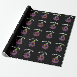 Figgin Cool Funny Fig Food Puff Dark BG Geschenkpapier