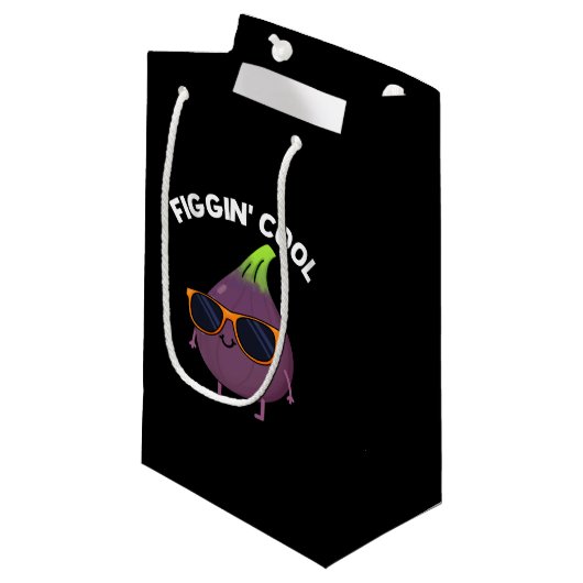 Figgin Cool Funny Fig Food Puff Dark BG Kleine Geschenktüte (Vorderseite Schrägansicht)