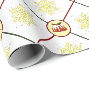 Figgy Pudding and Gold Snowflakes Weihnachten Geschenkpapier