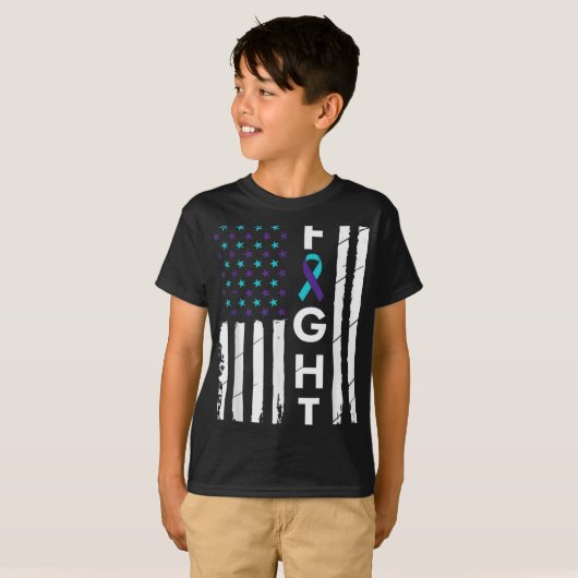 Fight American Flag Ribbon Suicide Prevention Awar T-Shirt (Vorne ganz)