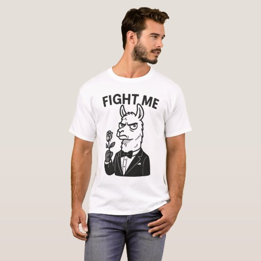"Fight Me" - Dramatischer Llama im T - Shirt Tuxed (Vorne ganz)