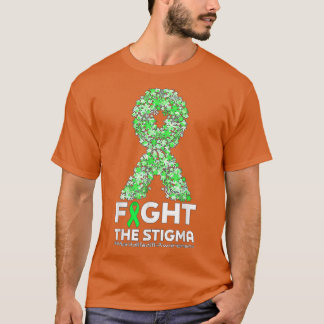 Fight The Stigma Green Ribbon Flower Mental Health T-Shirt