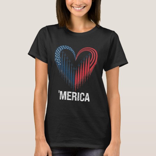 Fighter Jet Airplane American Flag Heart 4th Of Ju T-Shirt (Vorderseite)