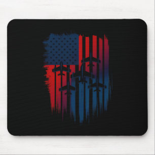 Fighter Jet Airplane American Flag Patriotic 4th O Mousepad