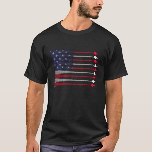 Fighter JetAirplane USA Flag 4. Juli Patriotic T-Shirt (Vorderseite)