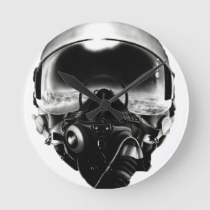 Fighter Pilot Helmet Runde Wanduhr