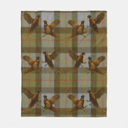 Fighting Pheasants on tweed / tartan background Fleecedecke (Vorderseite)
