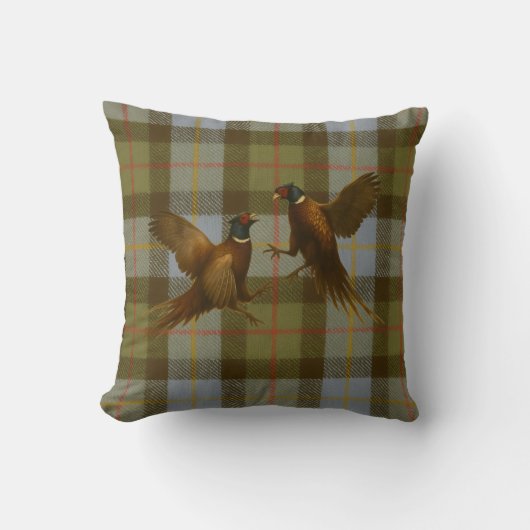 Fighting Pheasants on tweed / tartan background Kissen (Vorderseite)