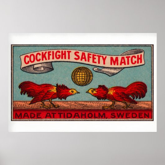 Fighting Roosters - Matchbox Print - Sweden Wall Poster (Vorne)
