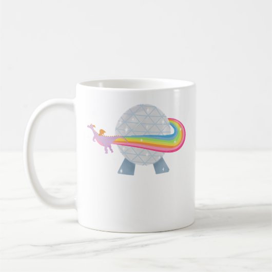 Figment fliegt um Epcot-Kugel mit Regenbogen Kaffeetasse (Links)