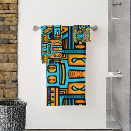 Figurative Abstrakt Bold Blue Orange Badhandtuch Set