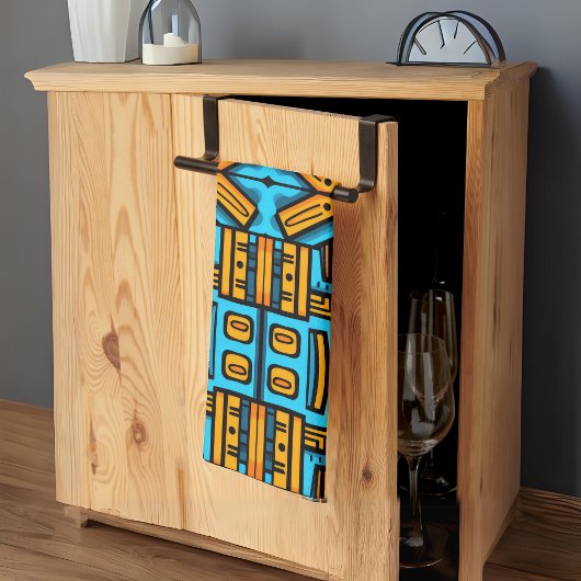 Figurative Abstrakt Bold Blue Orange Geschirrtuch