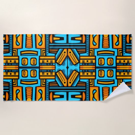 Figurative Abstrakt Bold Blue Orange Strandtuch (Vorderseite)