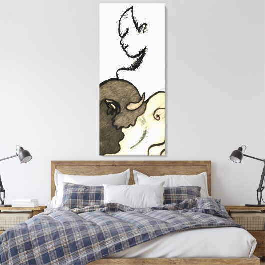 Figurative Native American und Buffalo Leinwanddruck (Insitu (Schlafzimmer))