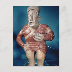 Figürchen eines tlachtli Spielers, der einen Postkarte