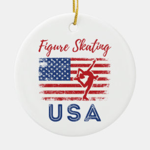 Figure Skating USA American Flag Team Keramik Ornament