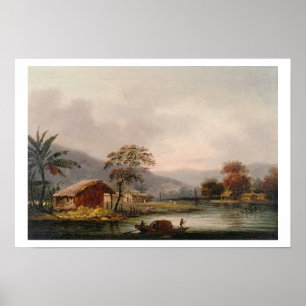 Figures Guides a Sampan Round a Bend in a River, Poster