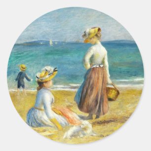 Figures on the Beach, Auguste Renoir Art Runder Aufkleber