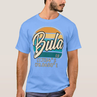 Fiji Bula Retro Vintage Sonnenuntergang Längengrad T-Shirt