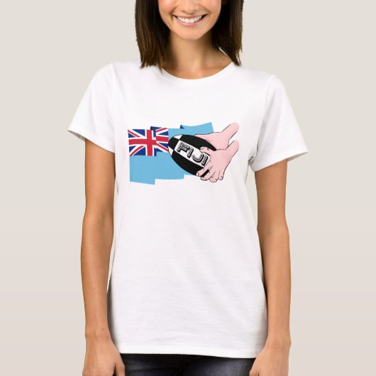 Fiji Flag Rugby Ball Pass Cartoon Hands T-Shirt (Vorderseite)