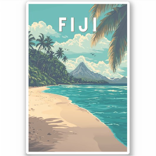 Fiji Illustration Travel Art Vintag Aufkleber (Vorderseite)