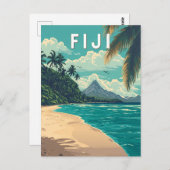 Fiji Illustration Travel Art Vintag Postkarte (Vorne/Hinten)