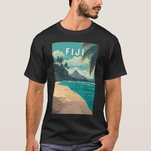 Fiji Illustration Travel Art Vintag T-Shirt (Vorderseite)