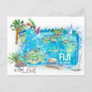 Fiji Illustriert Polynesien Insel Reiseplan Postkarte