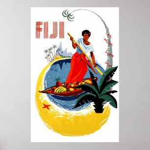 Fiji-Insel, Mann auf einem kleinen Boot Poster