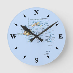 Fiji Map Clock Runde Wanduhr