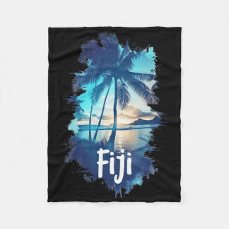 Fiji Palm Trees Beach Sunset Vacation Souvenir For Fleecedecke