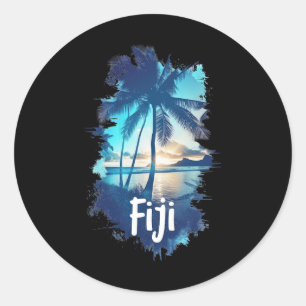 Fiji-Palmenstrand Sonnenuntergang Urlaub Souvenir Runder Aufkleber