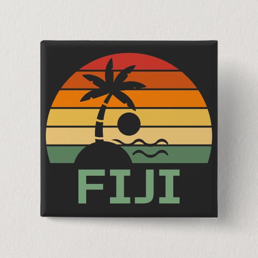 Fiji Retro-Palmen Sommerstrand Button (Vorderseite)