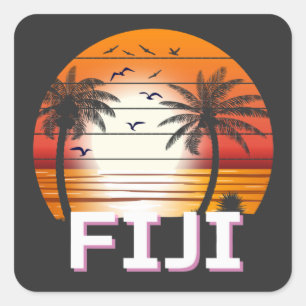 Fiji Retro-Palmen Sommerstrand Quadratischer Aufkleber